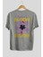 Bloom Yazılı Arka Baskılı Gri Oversize T-Shirt Unisex Erkek Kadın Bisiklet Yaka 2
