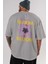 Bloom Yazılı Arka Baskılı Gri Oversize T-Shirt Unisex Erkek Kadın Bisiklet Yaka 5