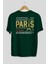 Paris Arka Baskılı Zümrüt Yeşili Oversize T-Shirt Erkek Kadın Bisiklet Yaka 2