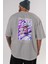 Edward Newgate Arka Baskılı Gri Oversize T-Shirt Unisex Erkek Kadın Bisiklet Yaka 5