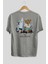 Teddy Bear Surf Club Arka Baskılı Gri Oversize T-Shirt Unisex Erkek Kadın Bisiklet Yaka 2