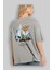 Teddy Bear Surf Club Arka Baskılı Gri Oversize T-Shirt Unisex Erkek Kadın Bisiklet Yaka 3