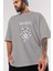 Medusa Ön Baskılı Gri Oversize T-Shirt Unisex Erkek Kadın Bisiklet Yaka 3