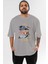 Retro Design Ön Baskılı Gri Oversize T-Shirt Unisex Erkek Kadın Bisiklet Yaka 1