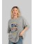 Retro Design Ön Baskılı Gri Oversize T-Shirt Unisex Erkek Kadın Bisiklet Yaka 4