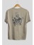 Wolverine Arka Baskılı Bej Oversize T-Shirt Bisiklet Yaka Pamuk Erkek Kadın 2