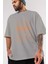 Dreams Yazılı Ön Baskılı Gri Oversize T-Shirt Unisex Erkek Kadın Bisiklet Yaka 3