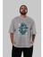 Dragon Ön Baskılı Gri Oversize T-Shirt Unisex Erkek Kadın Bisiklet Yaka 5