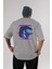 Metaverse Arka Baskılı Gri Oversize T-Shirt Unisex Erkek Kadın Bisiklet Yaka 1