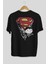 Superman Arka Baskılı Siyah Oversize T-Shirt Bisiklet Yaka Pamuk Erkek Kadın 2