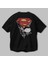 Superman Arka Baskılı Siyah Oversize T-Shirt Bisiklet Yaka Pamuk Erkek Kadın 3