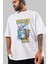 Tom ve Jerry Ön Baskılı Beyaz Oversize T-Shirt Bisiklet Yaka Erkek Kadın 3