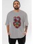 Trıbal Anime Ön Baskılı Gri Oversize T-Shirt %100 Pamuk Erkek Kadın 1