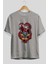 Trıbal Anime Ön Baskılı Gri Oversize T-Shirt %100 Pamuk Erkek Kadın 2