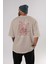 Squid Game (2) Arka Baskılı Bej Oversize T-Shirt Bisiklet Yaka Pamuk Erkek Kadın 4