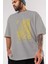 Minimalist Streetwear Ön Baskılı Gri Oversize T-Shirt Unisex Erkek Kadın Bisiklet Yaka 3