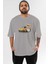 Teddy Bear Rich Club Ön Baskılı Gri Oversize T-Shirt Unisex Erkek Kadın Bisiklet Yaka 1