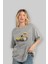 Teddy Bear Rich Club Ön Baskılı Gri Oversize T-Shirt Unisex Erkek Kadın Bisiklet Yaka 4