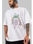 Joker Ön Baskılı Beyaz Oversize T-Shirt Bisiklet Yaka Erkek Kadın 3
