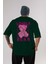 Lonely Bear Arka Baskılı Zümrüt Yeşili Oversize T-Shirt Unisex Erkek Kadın Bisiklet Yaka 1