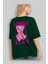 Lonely Bear Arka Baskılı Zümrüt Yeşili Oversize T-Shirt Unisex Erkek Kadın Bisiklet Yaka 4