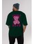 Lonely Bear Arka Baskılı Zümrüt Yeşili Oversize T-Shirt Unisex Erkek Kadın Bisiklet Yaka 5