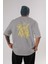 Real King Yazılı Arka Baskılı Gri Oversize T-Shirt Unisex Erkek Kadın Bisiklet Yaka 1