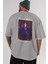Gecko Moria Arka Baskılı Gri Oversize T-Shirt Unisex Erkek Kadın Bisiklet Yaka 5