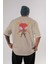 Spiderman (17) Arka Baskılı Bej Oversize T-Shirt Bisiklet Yaka Pamuk Erkek Kadın 1