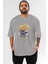 Teddy Bear Lift You Up Ön Baskılı Gri Oversize T-Shirt Unisex Erkek Kadın Bisiklet Yaka 1