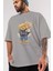 Teddy Bear Lift You Up Ön Baskılı Gri Oversize T-Shirt Unisex Erkek Kadın Bisiklet Yaka 3