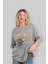 Teddy Bear Lift You Up Ön Baskılı Gri Oversize T-Shirt Unisex Erkek Kadın Bisiklet Yaka 4