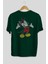 Mickey Arka Baskılı Zümrüt Yeşili Oversize T-Shirt Unisex Erkek Kadın Bisiklet Yaka 2