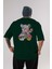 Flowers Bear Arka Baskılı Zümrüt Yeşili Oversize T-Shirt Unisex Erkek Kadın Bisiklet Yaka 1