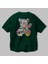 Flowers Bear Arka Baskılı Zümrüt Yeşili Oversize T-Shirt Unisex Erkek Kadın Bisiklet Yaka 3
