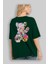 Flowers Bear Arka Baskılı Zümrüt Yeşili Oversize T-Shirt Unisex Erkek Kadın Bisiklet Yaka 4