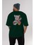 Flowers Bear Arka Baskılı Zümrüt Yeşili Oversize T-Shirt Unisex Erkek Kadın Bisiklet Yaka 5
