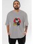 Erased Head Anime Ön Baskılı Gri Oversize T-Shirt %100 Pamuk Erkek Kadın 1