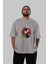 Erased Head Anime Ön Baskılı Gri Oversize T-Shirt %100 Pamuk Erkek Kadın 5