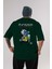 Teddy Bear Arka Baskılı Zümrüt Yeşili Oversize T-Shirt Erkek Kadın Bisiklet Yaka 1