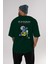 Teddy Bear Arka Baskılı Zümrüt Yeşili Oversize T-Shirt Erkek Kadın Bisiklet Yaka 5