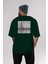 London 2 Arka Baskılı Zümrüt Yeşili Oversize T-Shirt Unisex Erkek Kadın Bisiklet Yaka 5