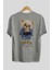Teddy Bear Born With Style Arka Baskılı Gri Oversize T-Shirt Unisex Erkek Kadın Bisiklet Yaka 2