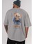 Teddy Bear Born With Style Arka Baskılı Gri Oversize T-Shirt Unisex Erkek Kadın Bisiklet Yaka 5