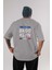 Brooklyn City Yazılı 2 Arka Baskılı Gri Oversize T-Shirt Unisex Erkek Kadın Bisiklet Yaka 1