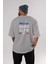 Brooklyn City Yazılı 2 Arka Baskılı Gri Oversize T-Shirt Unisex Erkek Kadın Bisiklet Yaka 4
