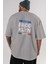 Brooklyn City Yazılı 2 Arka Baskılı Gri Oversize T-Shirt Unisex Erkek Kadın Bisiklet Yaka 5
