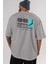 Yamanote Line Arka Baskılı Gri Oversize T-Shirt Unisex Erkek Kadın Bisiklet Yaka 5