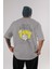 Your Smile Bear Arka Baskılı Gri Oversize T-Shirt Unisex Erkek Kadın Bisiklet Yaka 1