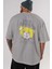 Your Smile Bear Arka Baskılı Gri Oversize T-Shirt Unisex Erkek Kadın Bisiklet Yaka 5